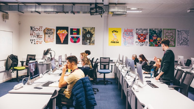 Students in a workspace
